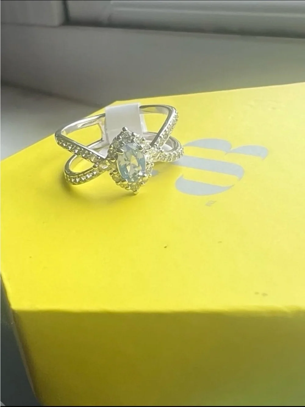 Bomb party glamorous  galaxy lab created blue chalcedony rhodium-plating ring - Picture 8 of 12